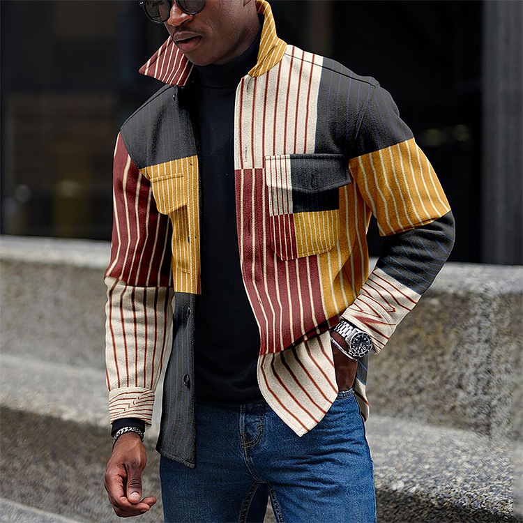 Striped panelled lapel print jacket