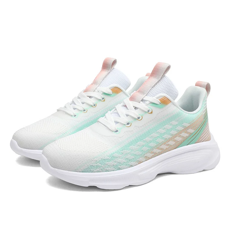 Women Color Block Running Shoes Knit Lace-up Front Sports Shoes For Outdoor