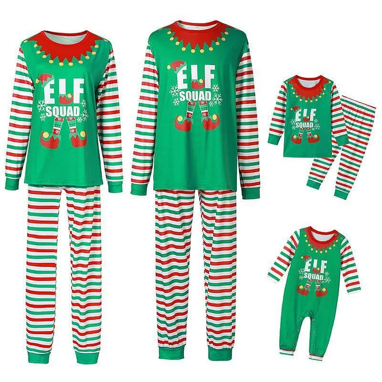 Christmas Elf Squad Print Stripe Family Matching Pajamas Sets