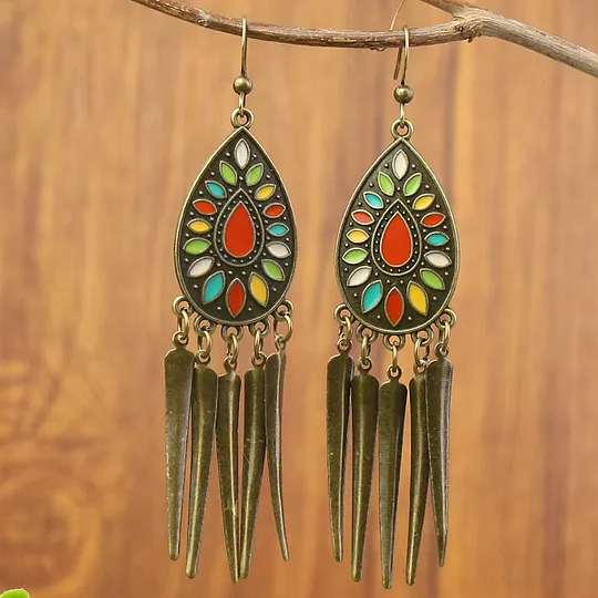 Bohemian earrings vintage national style earrings ancient silver personality exaggerated long tassel eardrop