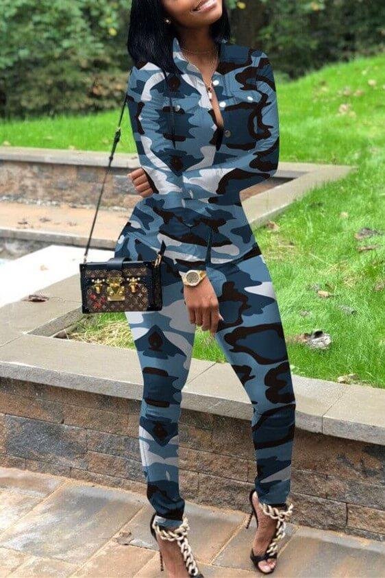 Fashion Camouflage Printing Casual Set - Life is Beautiful for You - SheChoic