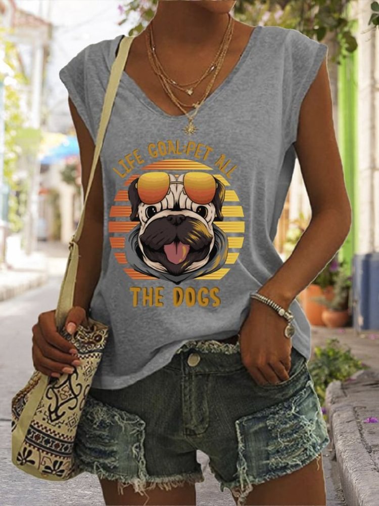3D Sunglasses Dog And Letters Print Tank Top