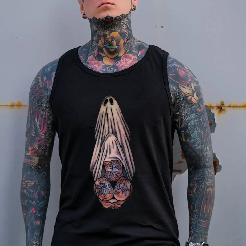 Oral Sex with Tattooed Ghost Dirty Love Black Print Tank Top