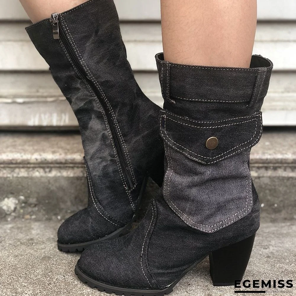 zolucky Mid-rise chunky with casual denim booties | EGEMISS