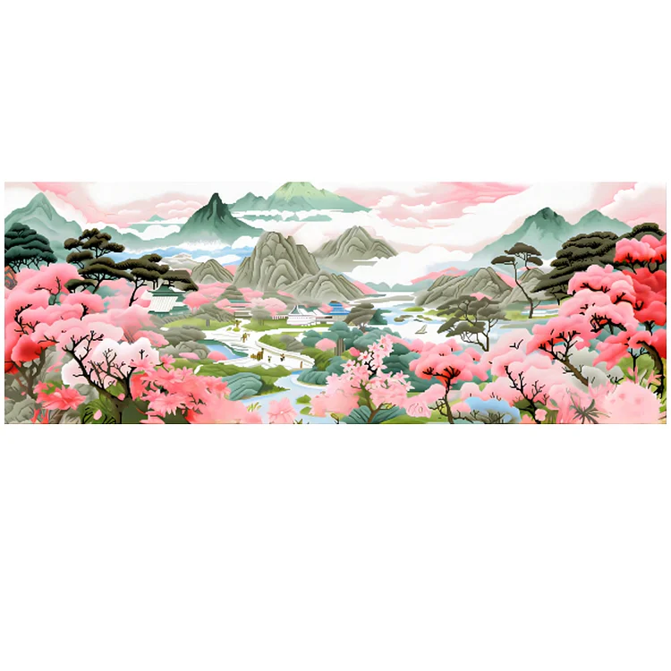 【Mona Lisa Brand】Landscape Peach Garden 11CT Stamped Cotton/Silk Cross Stitch 150*61CM（59.06*24.02in）