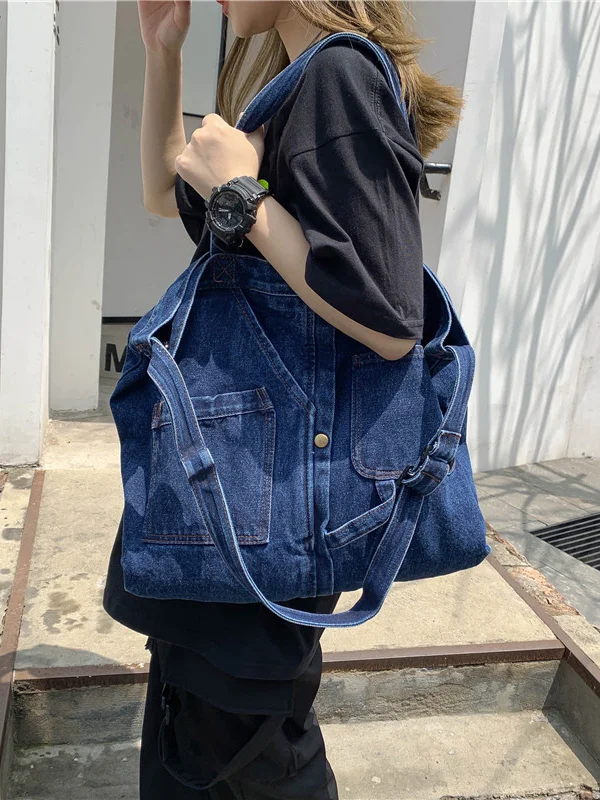 Casual Denim Split-Joint Solid Color Bags Accessories