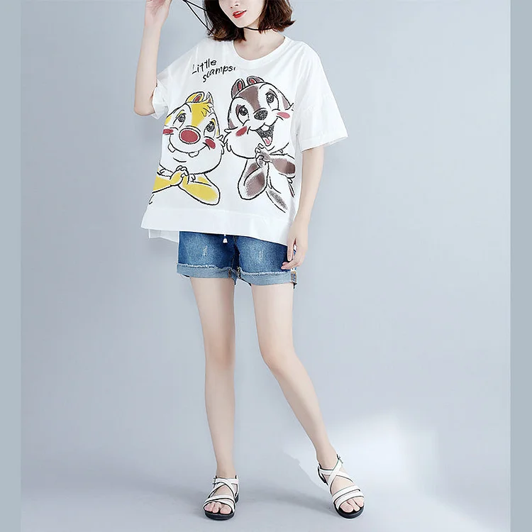 Classy white print cotton clothes For Women boutique Work o neck side open Art tops