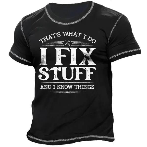 BrosWear I Fix Stuff And I Knows Things Men'S Vintage Colorblock Crew Neck Tactical T-Shirt