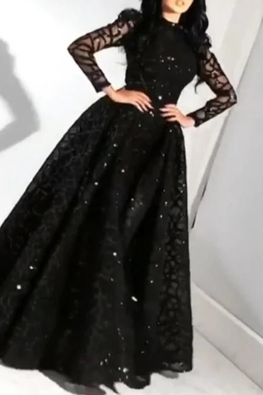 Black Long Sleeve Formal Gown Evening Dress - Chicaggo