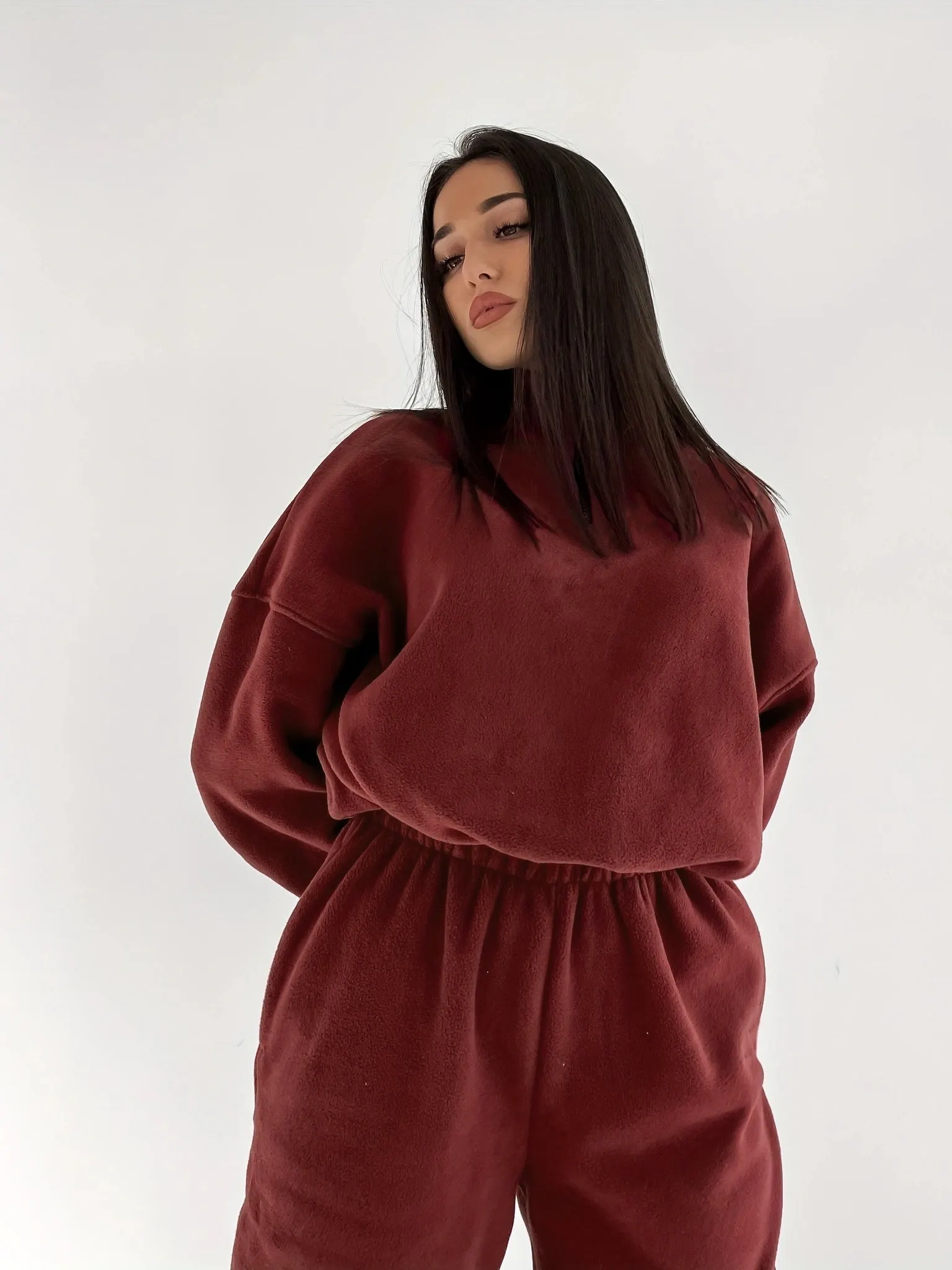 Half Zip Lounge Set Wine Sweatsuit