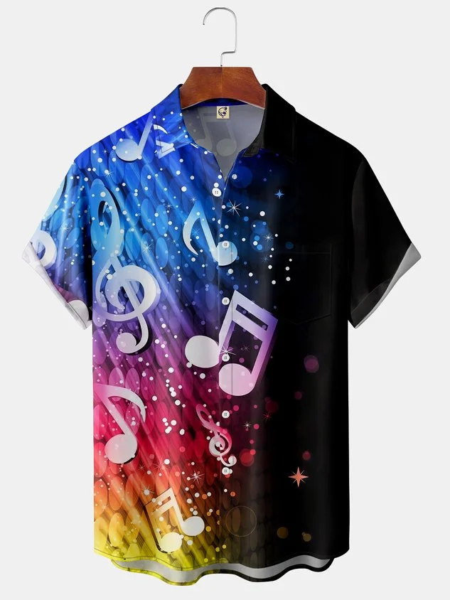 Music Contrast Chest Pocket Short Sleeve Shirt