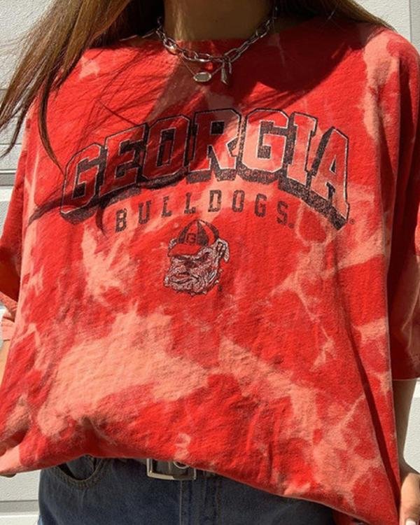 Casual Basic Letter Printed Tie Dye Wild Tops