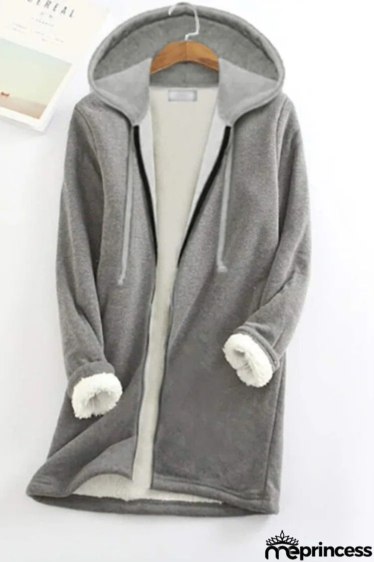 Solid Color Fleece Hooded Long Sleeves Jacket