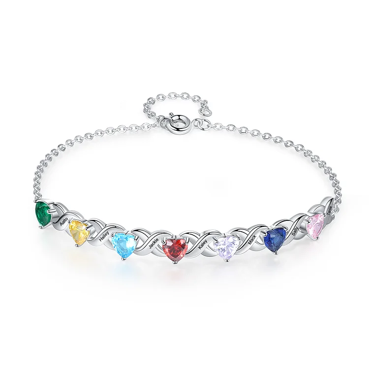 Family Custom Bracelet Heart Personalized with 7 Birthstones Christmas Gift
