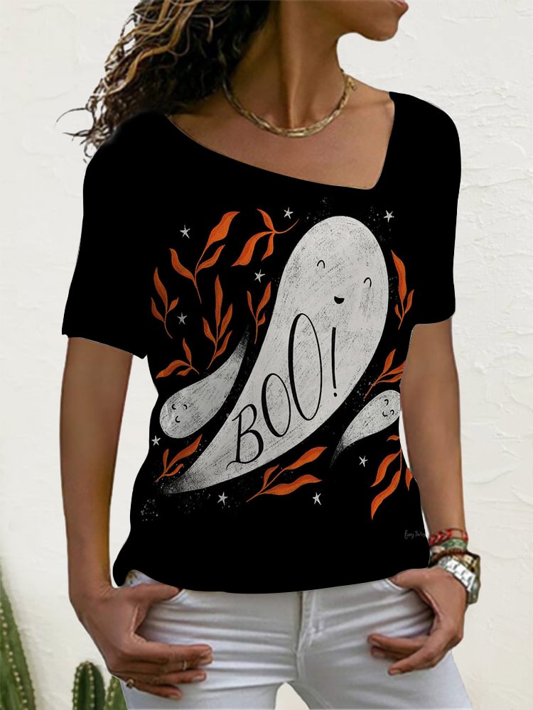 Halloween Print V Neck Comfy T Shirt