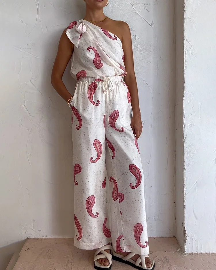 Casual Sleeveless Print Jumpsuit