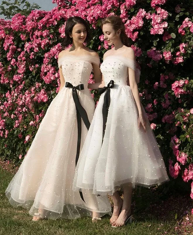 Cute Tulle Prom Dress, White Tulle Bridesmaid Dress