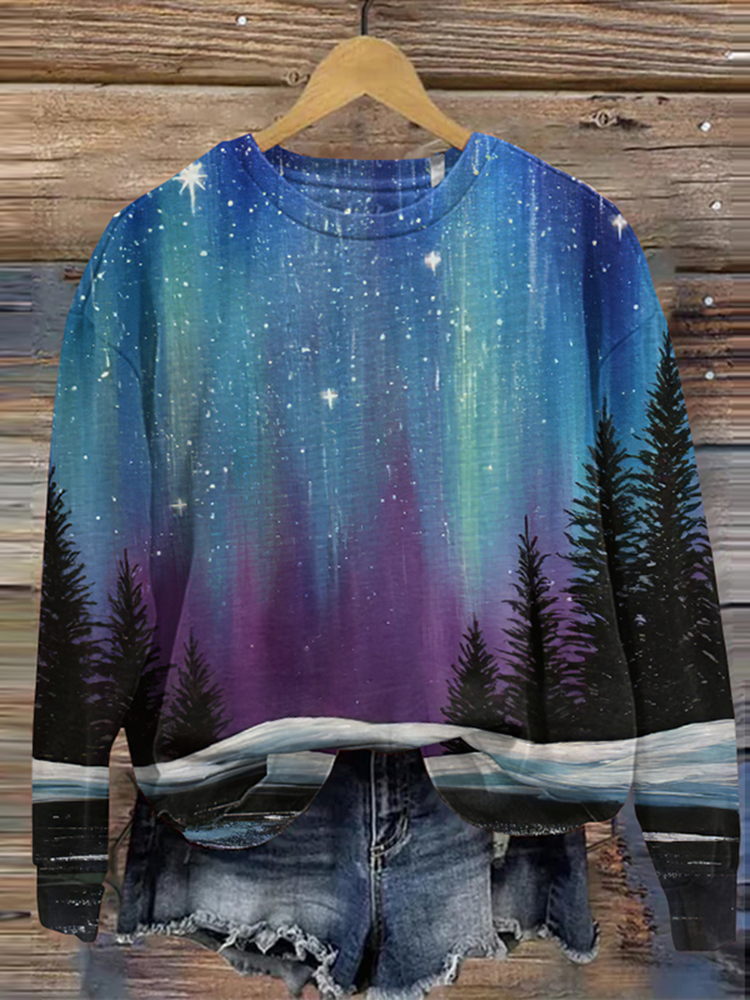 Comstylish Northern Lights Nightscape Knitted Casual Sweater