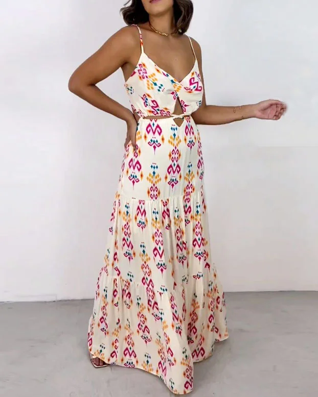 sleeveless printed maxi dress