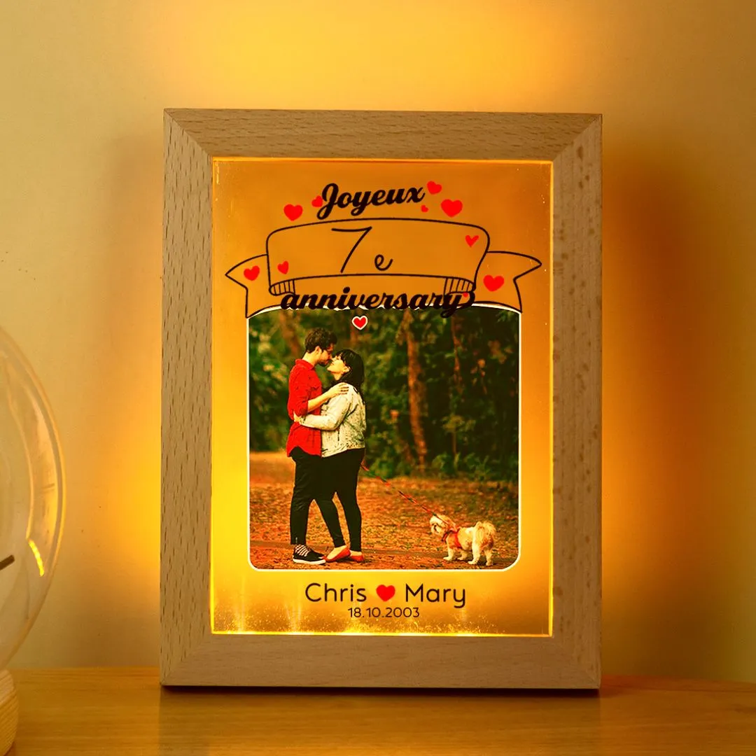 Cadre Photo LED Couple 2 Prénoms et 1 Photo Personnalisés avec Date et ...