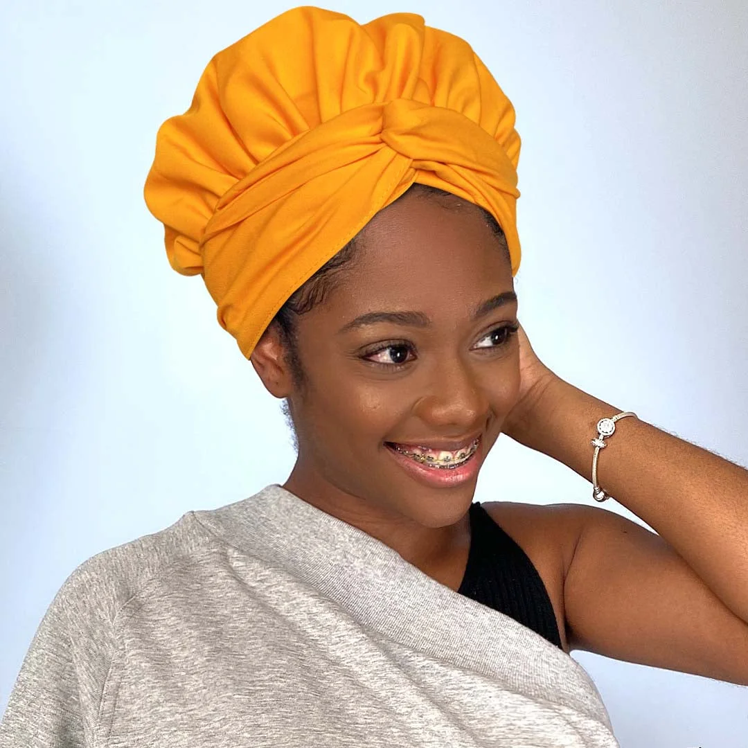 Solid Color Head Wrap With Satin-Lined(Orange)-AW1887