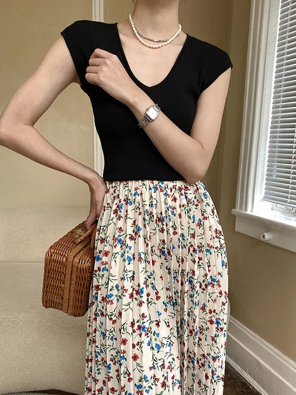 Cap Sleeve Skinny Pure Color U-Neck T-Shirts Tops