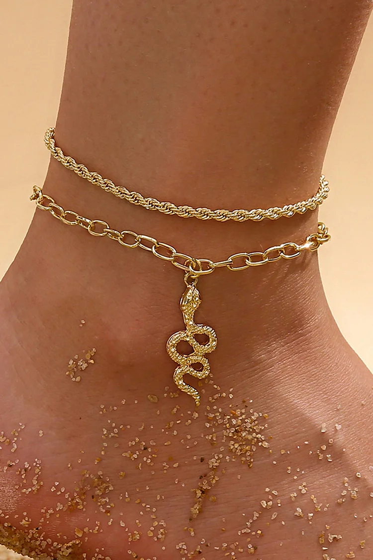 Snake Pendant Twisted Alloy Layered Chain Anklet