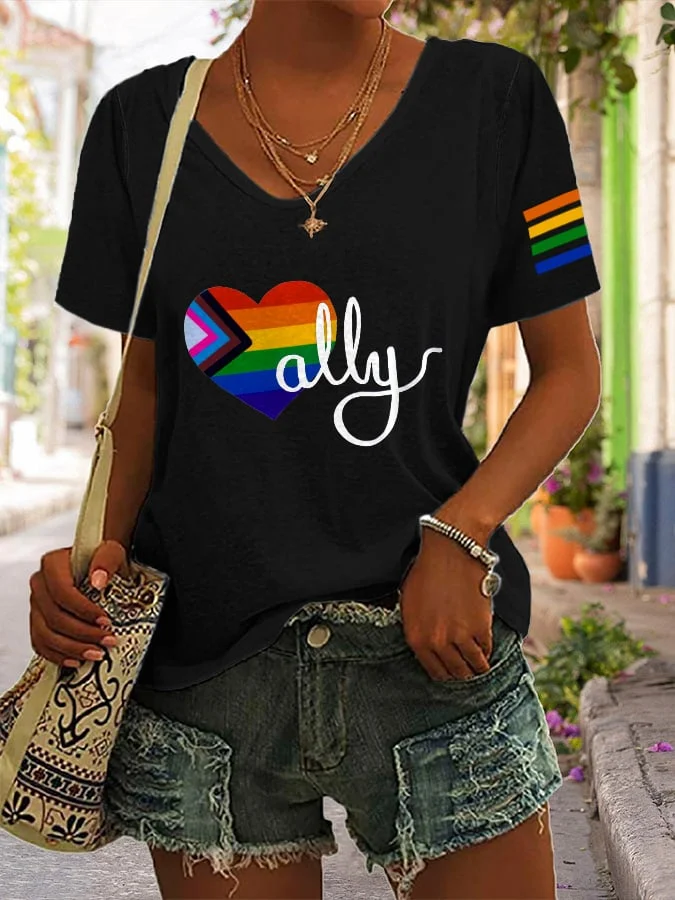 Proud Ally V-Neck Casual T-Shirt socialshop