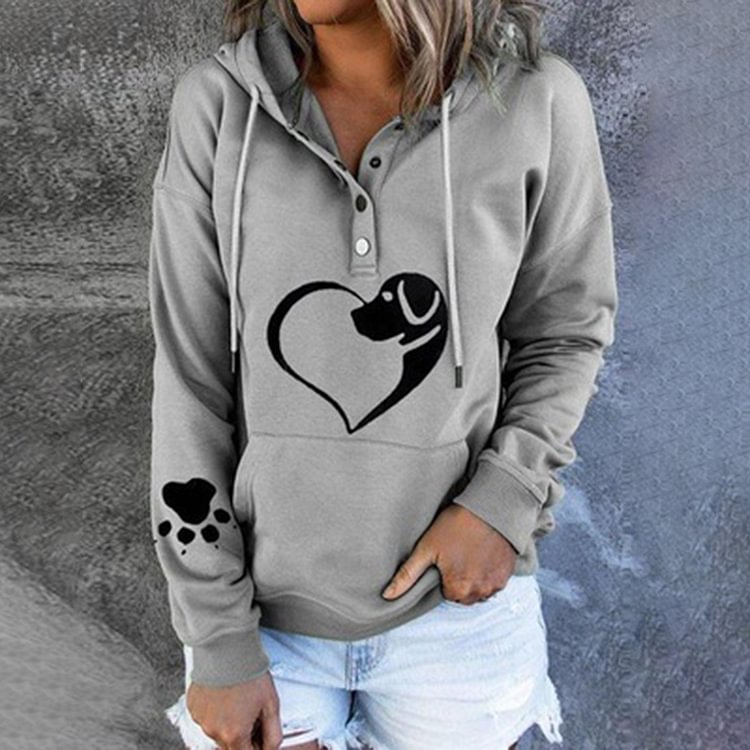 Comstylish Casual Heart Print Long Sleeve Hoodie