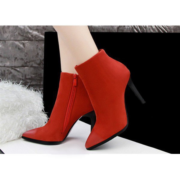 Women's Orange Stiletto Heels Ankle Boots Pointed Toe Vintage Boots |FSJ Shoes