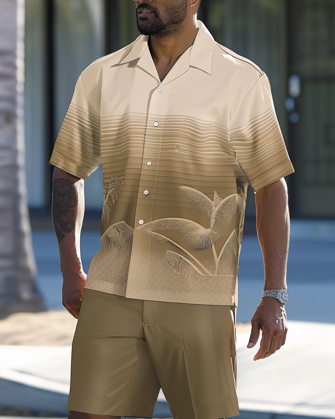 Men's Casual Hawaiian Vacation Short Sleeve Shirt Set 014