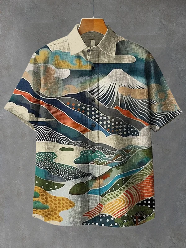 Men's Mount Fuji Japanese Art Print Short Sleeve Shirt
