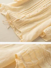 Pure Color V Neck 3/4 Sleeve Casual Linen Top