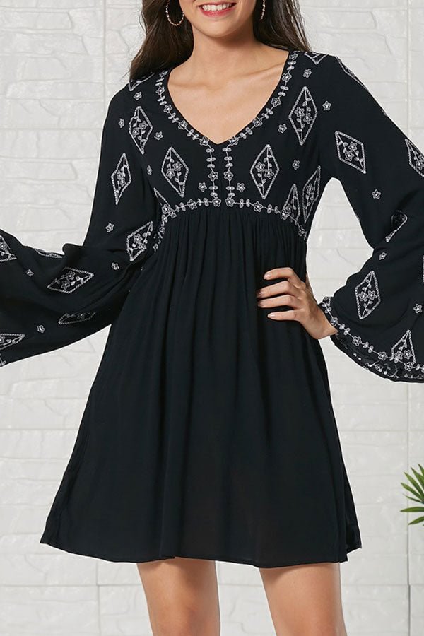 Black Cutout Back Embroidered Mini Dress - Life is Beautiful for You - SheChoic