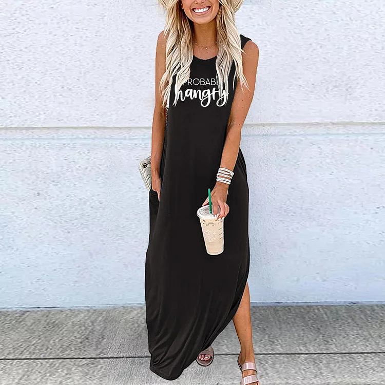 Women's Pocket Plus Size Dress PROBABLY HANGRY PRINT socialshop