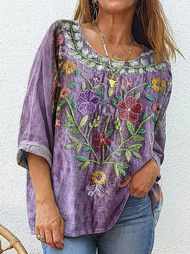 Vintage Print Casual Cotton Shirt
