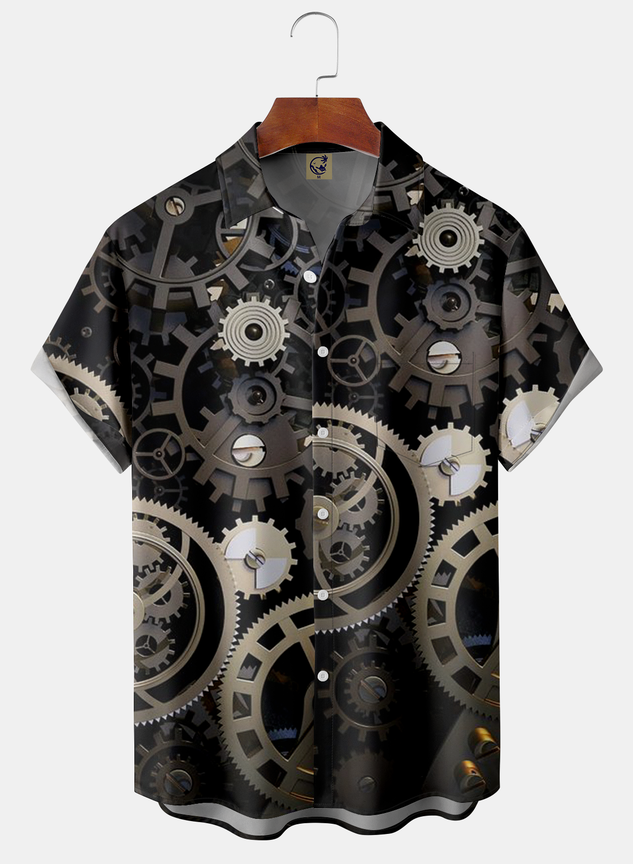 Geer Wheel Chest Pocket Short Sleeve Casual Shirt