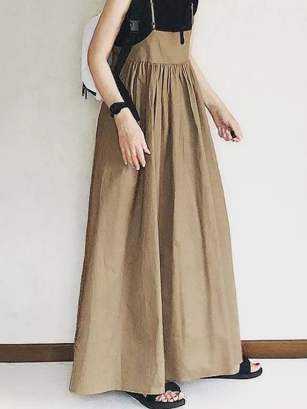 Stitched High Waist Solid Color Pleated Dress