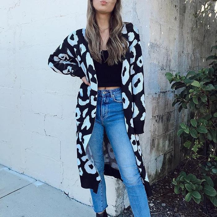 Comstylish Casual Leopard Sweater Cardigan