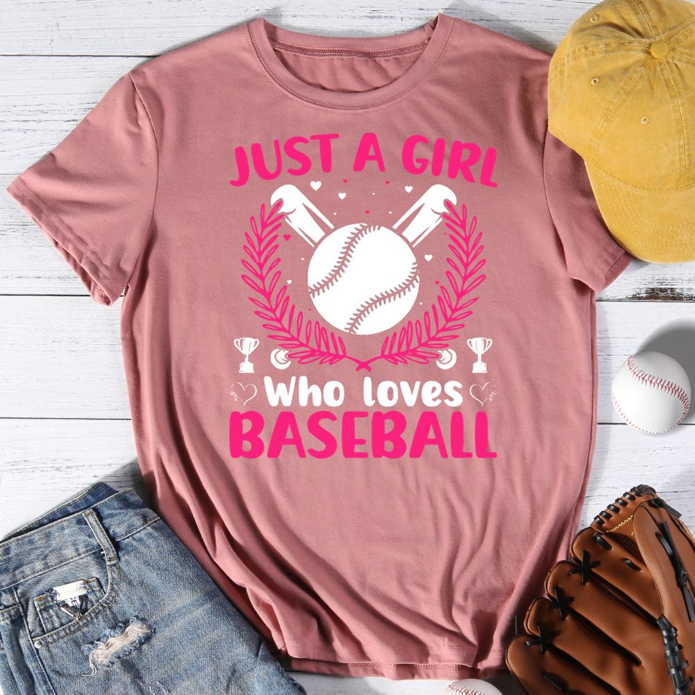 Just a girl who loves baseball Round Neck T-shirt-0025506-Guru-buzz