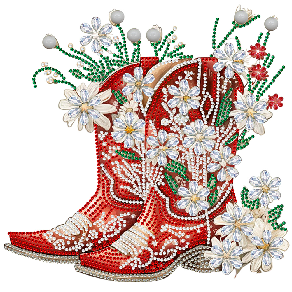 18CT Full Stamped Cross Stitch Kit - Flowers in Boots (30*30CM)