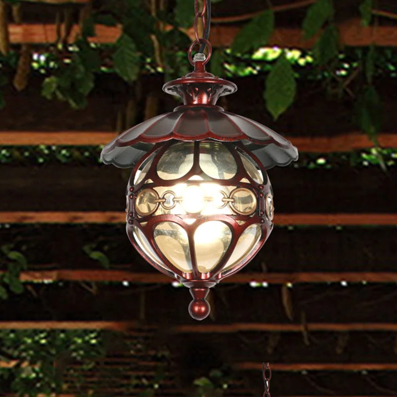 Retro Lotus Ball Outdoor Waterproof Garden Pendant Light