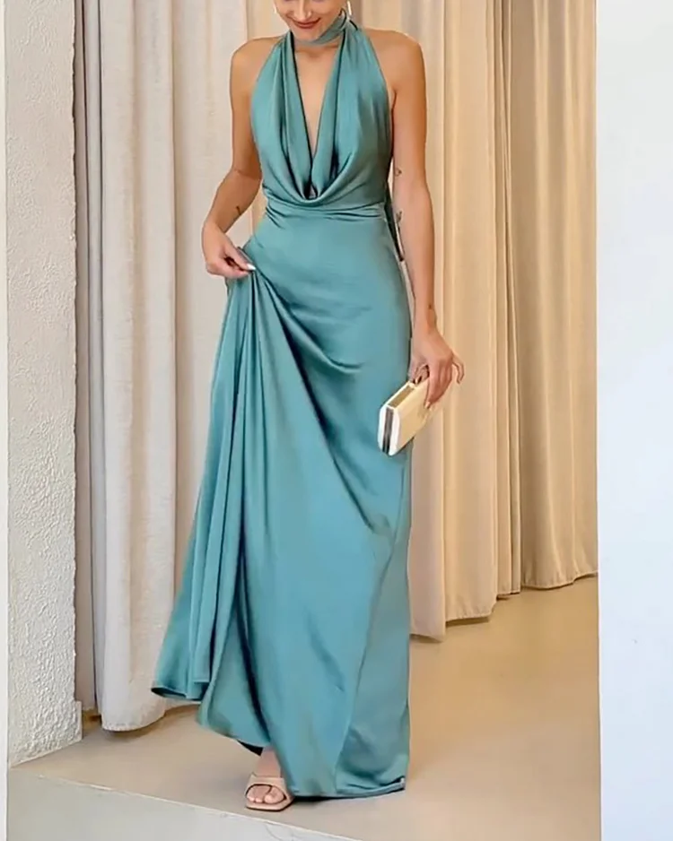 Fashion Halter Neck Design Sense Long Dress