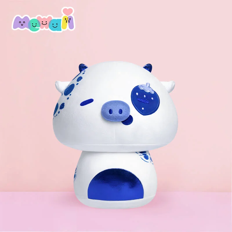 MeWaii® Mushroom Family China Blue and White Porcelain Strawberry Cow Kawaii Plush Pillow Squish Toy