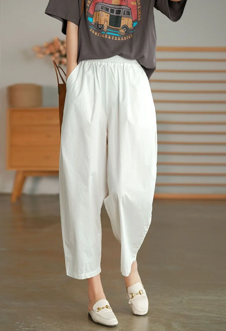 Women's Cotton Harem Pants Solid Easy Matching Pant
