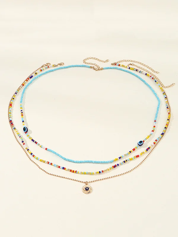 Beaded Contrast Color Multi-Colored Triple Layered Waist Chain Accessories