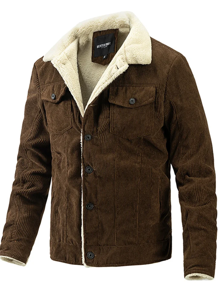 Winter New Solid Color Men's Corduroy Padded Lapel Jacket Fashion Casual Jacket Trend Men's Clothing