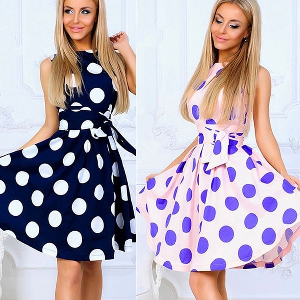 Summer New Sleeveless Vintage Dot print sweet Dress Elegant Lady Dress - BlackFridayBuys