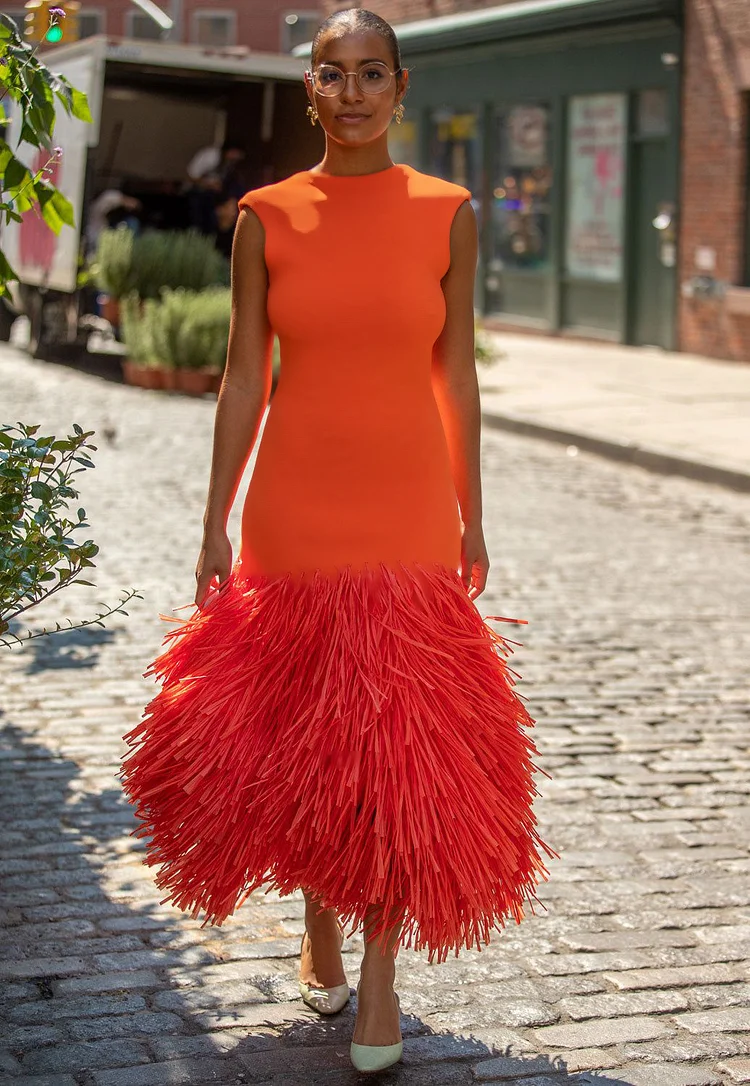 Fringe Sleeveless Open Back Cocktail Party Maxi Dresses