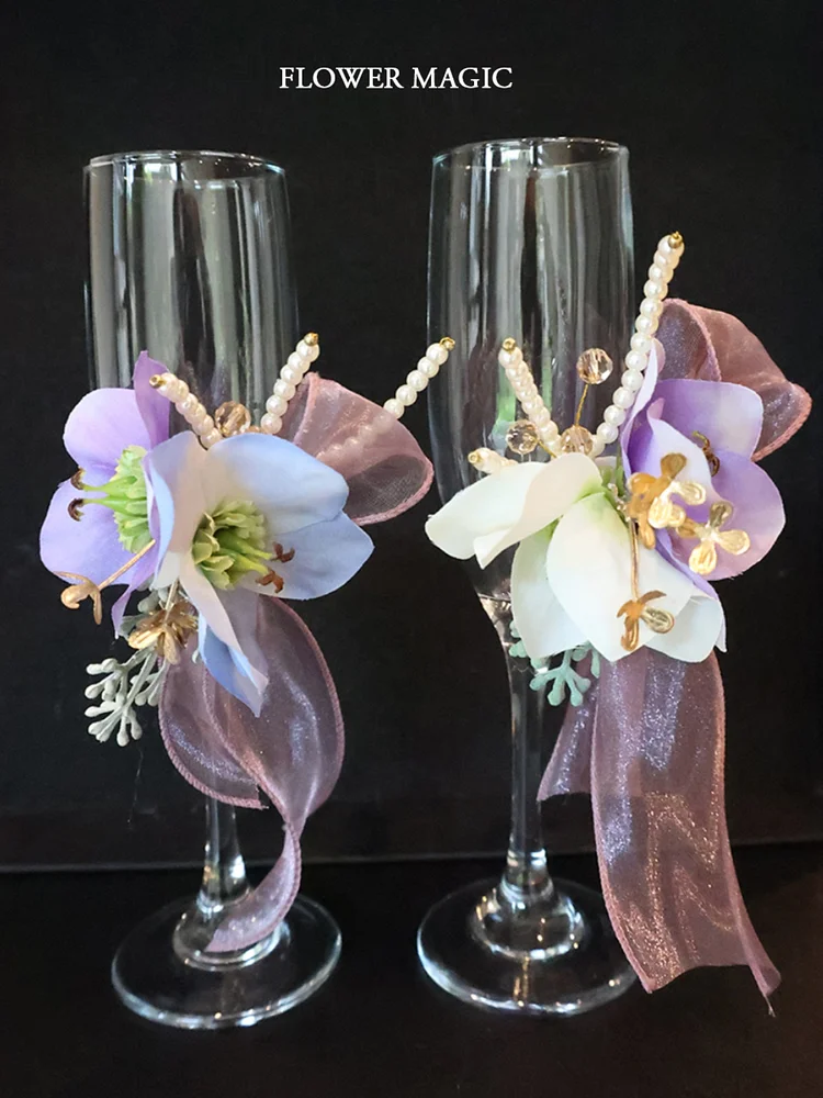 Fresh purple fairy beautiful bridegroom bride wedding toast wine glass ornamental flower geissorhiza radians 花之魔法 ldooo